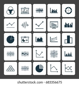 Set Of Graphs, Diagrams And Statistics Icons. Premium Quality Symbol Collection. Icons Can Be Used For Web, App And UI Design.