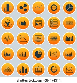 Set Of Graphs, Diagrams And Statistics Icons. Premium Quality Symbol Collection. Icons Can Be Used For Web, App And UI Design.