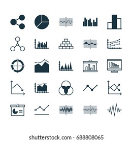 Set Of Graphs, Diagrams And Statistics Icons. Premium Quality Symbol Collection. Icons Can Be Used For Web, App And UI Design.