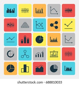 Set Of Graphs, Diagrams And Statistics Icons. Premium Quality Symbol Collection. Icons Can Be Used For Web, App And UI Design.