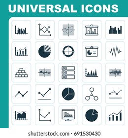 Set Of Graphs, Diagrams And Statistics Icons. Premium Quality Symbol Collection. Icons Can Be Used For Web, App And UI Design.