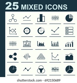 Set Of Graphs, Diagrams And Statistics Icons. Premium Quality Symbol Collection. Icons Can Be Used For Web, App And UI Design.