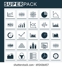 Set Of Graphs, Diagrams And Statistics Icons. Premium Quality Symbol Collection. Icons Can Be Used For Web, App And UI Design.