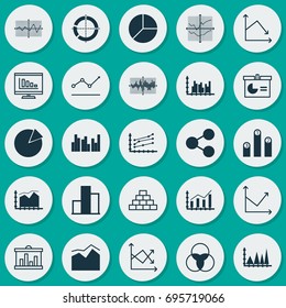 Set Of Graphs, Diagrams And Statistics Icons. Premium Quality Symbol Collection. Icons Can Be Used For Web, App And UI Design.