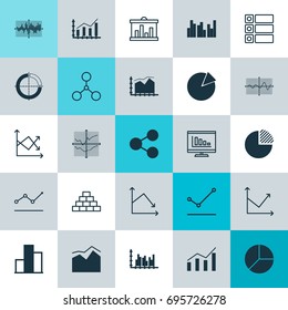 Set Of Graphs, Diagrams And Statistics Icons. Premium Quality Symbol Collection. Icons Can Be Used For Web, App And UI Design.