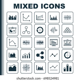Set Of Graphs, Diagrams And Statistics Icons. Premium Quality Symbol Collection. Icons Can Be Used For Web, App And UI Design.