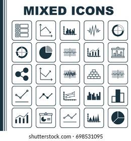 Set Of Graphs, Diagrams And Statistics Icons. Premium Quality Symbol Collection. Icons Can Be Used For Web, App And UI Design.