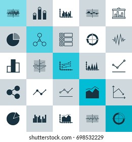 Set Of Graphs, Diagrams And Statistics Icons. Premium Quality Symbol Collection. Icons Can Be Used For Web, App And UI Design.