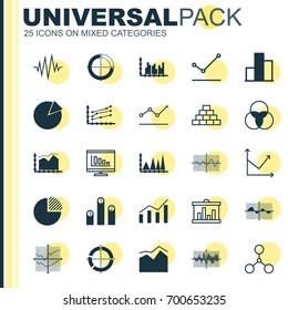 Set Of Graphs, Diagrams And Statistics Icons. Premium Quality Symbol Collection. Icons Can Be Used For Web, App And UI Design.