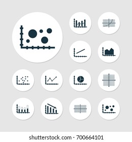 Set Of Graphs, Diagrams And Statistics Icons. Premium Quality Symbol Collection. Icons Can Be Used For Web, App And UI Design.