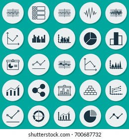 Set Of Graphs, Diagrams And Statistics Icons. Premium Quality Symbol Collection. Icons Can Be Used For Web, App And UI Design.