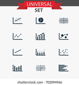 Set Of Graphs, Diagrams And Statistics Icons. Premium Quality Symbol Collection. Icons Can Be Used For Web, App And UI Design.