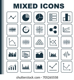 Set Of Graphs, Diagrams And Statistics Icons. Premium Quality Symbol Collection. Icons Can Be Used For Web, App And UI Design.