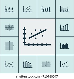 Set Of Graphs, Diagrams And Statistics Icons. Premium Quality Symbol Collection. Icons Can Be Used For Web, App And UI Design.