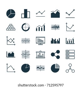 Set Of Graphs, Diagrams And Statistics Icons. Premium Quality Symbol Collection. Icons Can Be Used For Web, App And UI Design.
