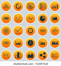 Set Of Graphs, Diagrams And Statistics Icons. Premium Quality Symbol Collection. Icons Can Be Used For Web, App And UI Design.