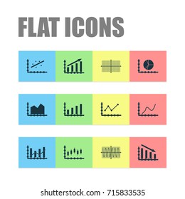 Set Of Graphs, Diagrams And Statistics Icons. Premium Quality Symbol Collection. Icons Can Be Used For Web, App And UI Design.