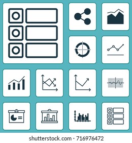 Set Of Graphs, Diagrams And Statistics Icons. Premium Quality Symbol Collection. Icons Can Be Used For Web, App And UI Design.