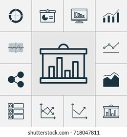 Set Of Graphs, Diagrams And Statistics Icons. Premium Quality Symbol Collection. Icons Can Be Used For Web, App And UI Design.