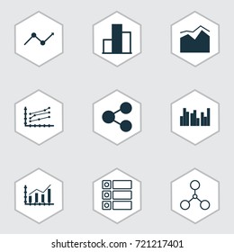 Set Of Graphs, Diagrams And Statistics Icons. Premium Quality Symbol Collection. Icons Can Be Used For Web, App And UI Design.