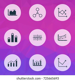 Set Of Graphs, Diagrams And Statistics Icons. Premium Quality Symbol Collection. Icons Can Be Used For Web, App And UI Design.