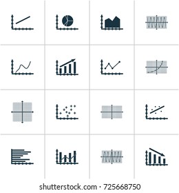 Set Of Graphs, Diagrams And Statistics Icons. Premium Quality Symbol Collection. Icons Can Be Used For Web, App And UI Design.