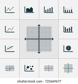 Set Of Graphs, Diagrams And Statistics Icons. Premium Quality Symbol Collection. Icons Can Be Used For Web, App And UI Design.
