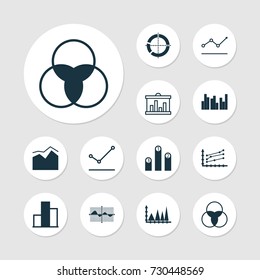 Set Of Graphs, Diagrams And Statistics Icons. Premium Quality Symbol Collection. Icons Can Be Used For Web, App And UI Design.
