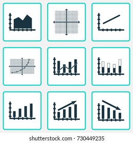 Set Of Graphs, Diagrams And Statistics Icons. Premium Quality Symbol Collection. Icons Can Be Used For Web, App And UI Design.
