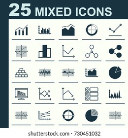 Set Of Graphs, Diagrams And Statistics Icons. Premium Quality Symbol Collection. Icons Can Be Used For Web, App And UI Design.