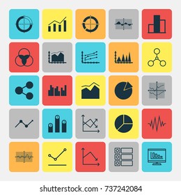 Set Of Graphs, Diagrams And Statistics Icons. Premium Quality Symbol Collection. Icons Can Be Used For Web, App And UI Design.