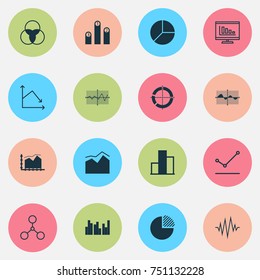 Set Of Graphs, Diagrams And Statistics Icons. Premium Quality Symbol Collection. Icons Can Be Used For Web, App And UI Design.