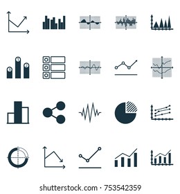 Set Of Graphs, Diagrams And Statistics Icons. Premium Quality Symbol Collection
