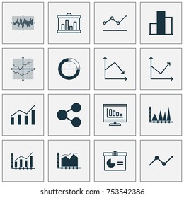 Set Of Graphs, Diagrams And Statistics Icons. Premium Quality Symbol Collection