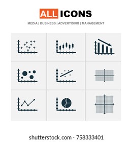 Set Of Graphs, Diagrams And Statistics Icons. Premium Quality Symbol Collection. Icons Can Be Used For Web, App And UI Design.