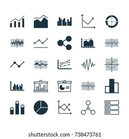 Conjunto De Gráficos, Diagramas Y Estadísticas Iconos De Interfaz De Usuario. Colección de símbolos de calidad superior. Los Iconos Se Pueden Usar Para Diseño De Conjuntos De Iconos Web, App Y UI.