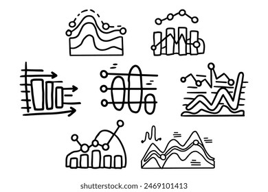 A set of graphs with different shapes and sizes. The graphs are drawn in black and white and have arrows pointing to them