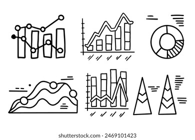 A set of graphs with different shapes and sizes. The graphs are drawn in black and white and have arrows pointing to them