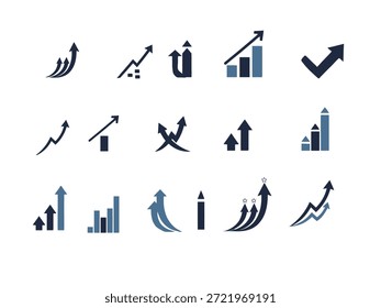 Establecer gráficos con flechas de tendencia ascendente que simbolizan crecimiento y éxito