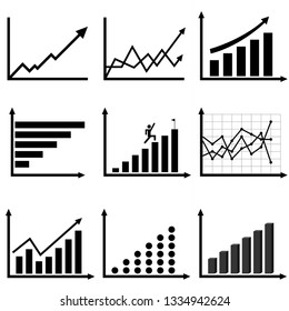 Set graphs vector, vertical graphs, horizontal, line and point graphs that are black and white.