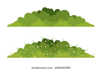 Set of grass bush isolated on white background. Green bush blossom. Green grass collection. Flat vector illustration.