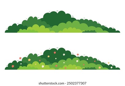 Set of grass bush isolated on white background. Green bush blossom. Green grass collection. Flat vector illustration.