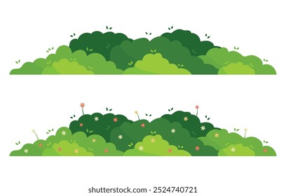 Set of grass bush isolated on white background. Green bush blossom. Green grass collection. Flat vector illustration.