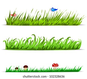 Set of grass with butterfly and fungi . vector illustration eps8