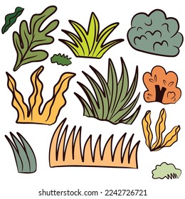 set of grass Coloring children book .Spring and summer grass set, vector