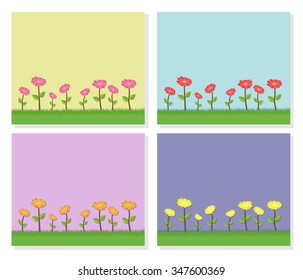 set of grass and flower colorful vector