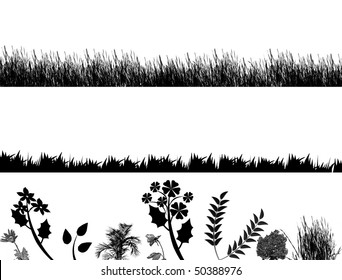 set of grass and flowers vector