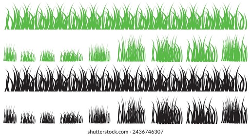 Set Of Grass, Green and Outline, Isolated On White