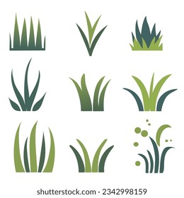 set grass lawn, landscape design elements vector illustration