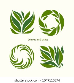 Set Grass and Leaves Label abstract design. Square and Round icon. Beautiful Logo Garden Company.